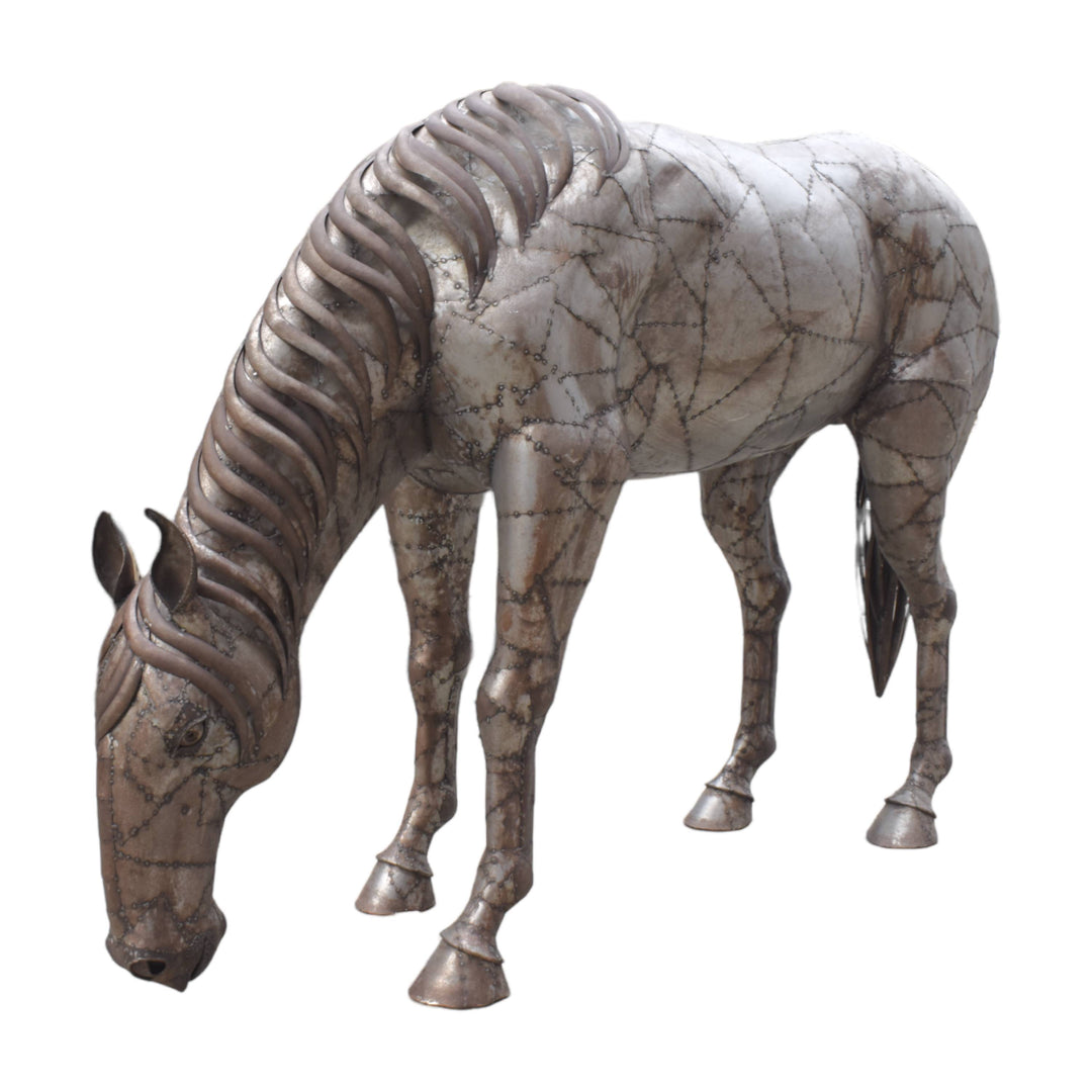 Silver Grazing Horse Statue