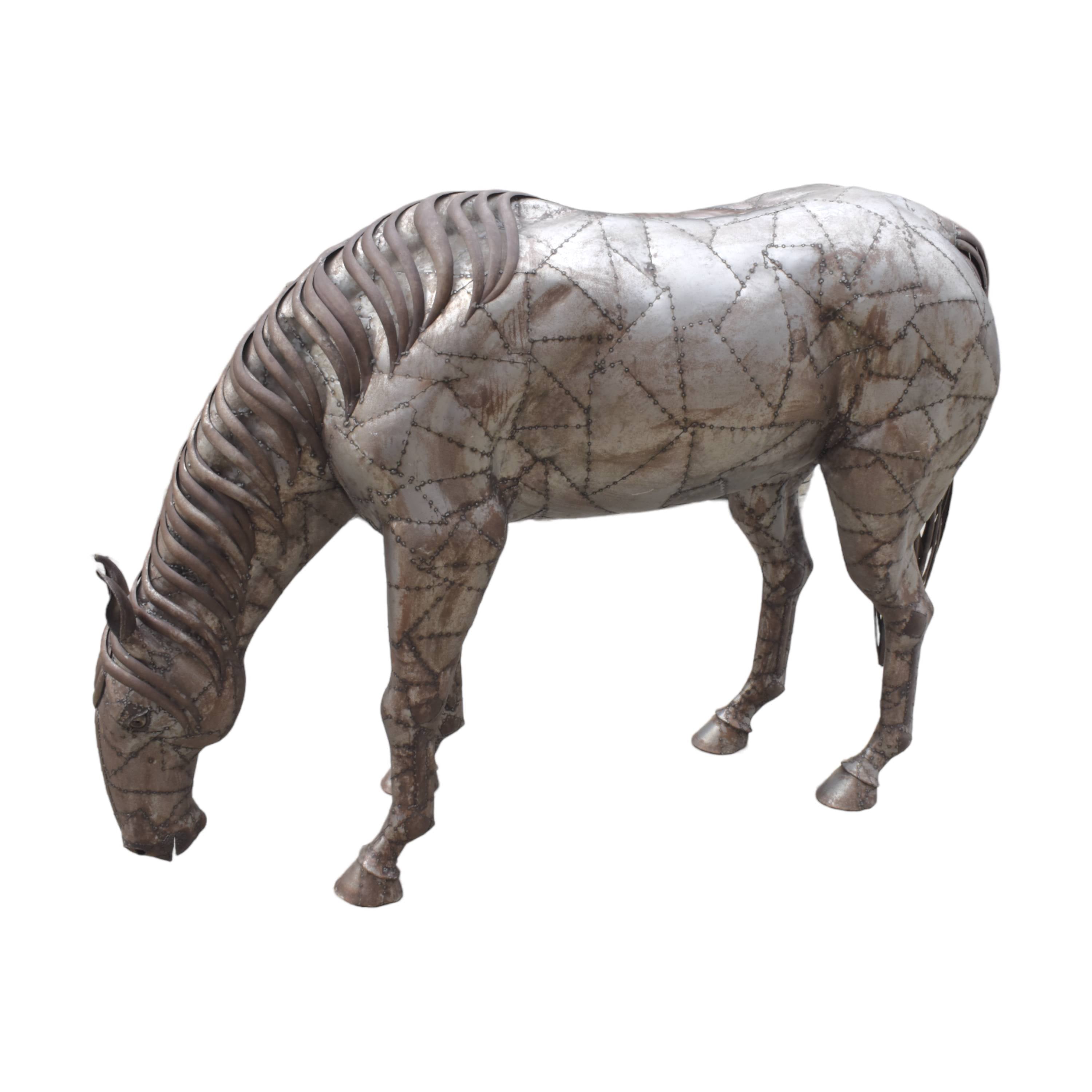 Silver Grazing Horse Statue