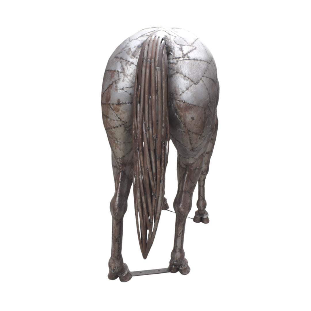 Silver Grazing Horse Statue