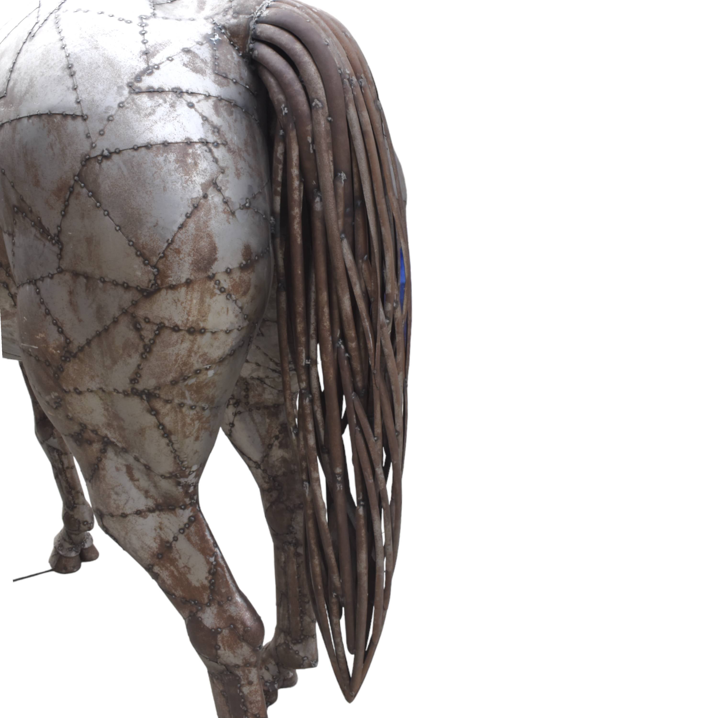 Silver Grazing Horse Statue