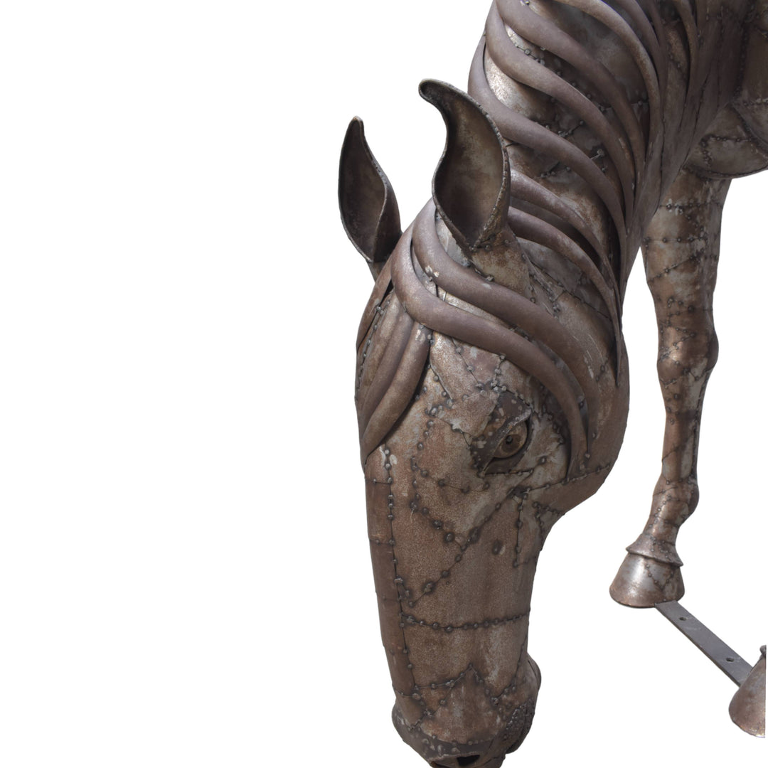 Silver Grazing Horse Statue