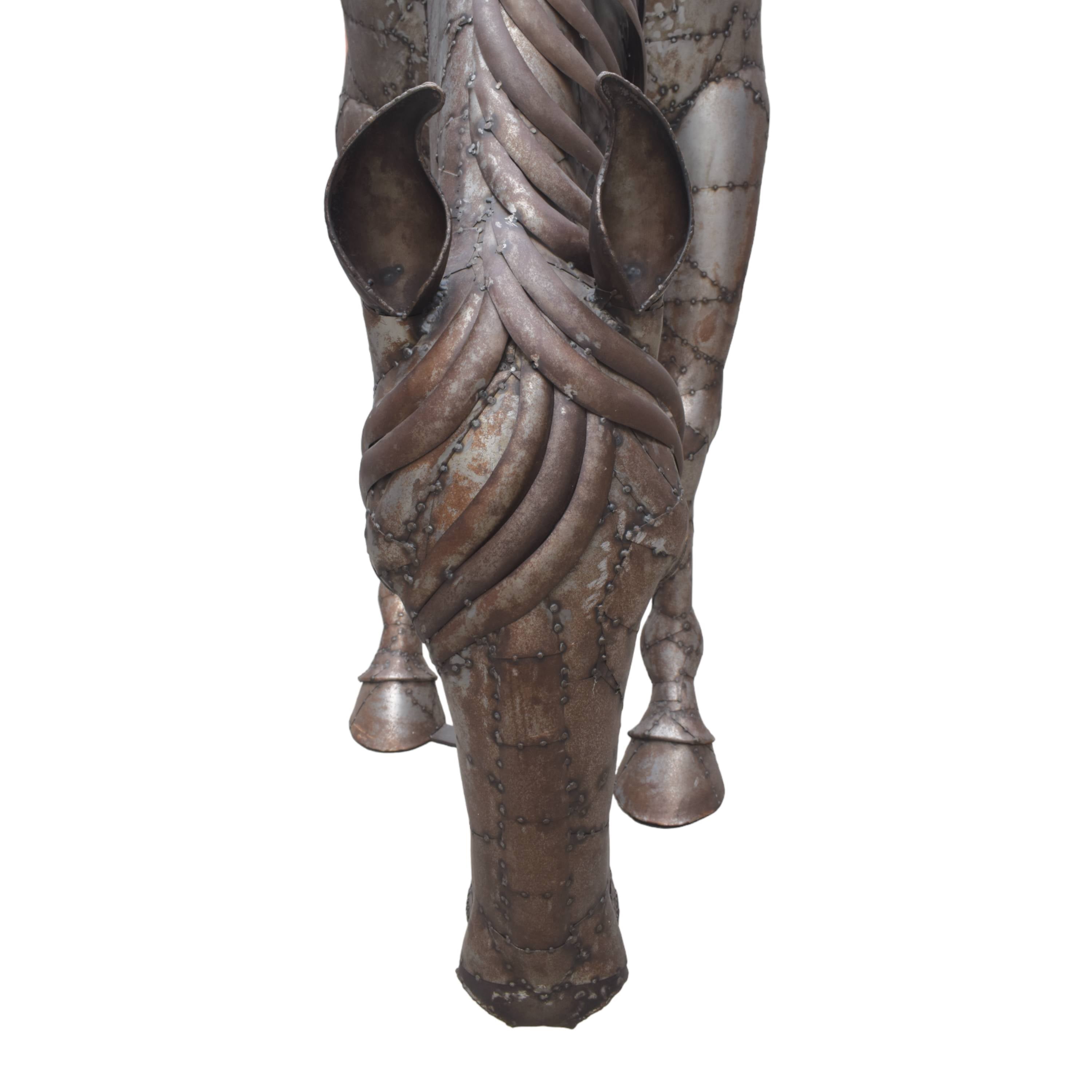 Silver Grazing Horse Statue