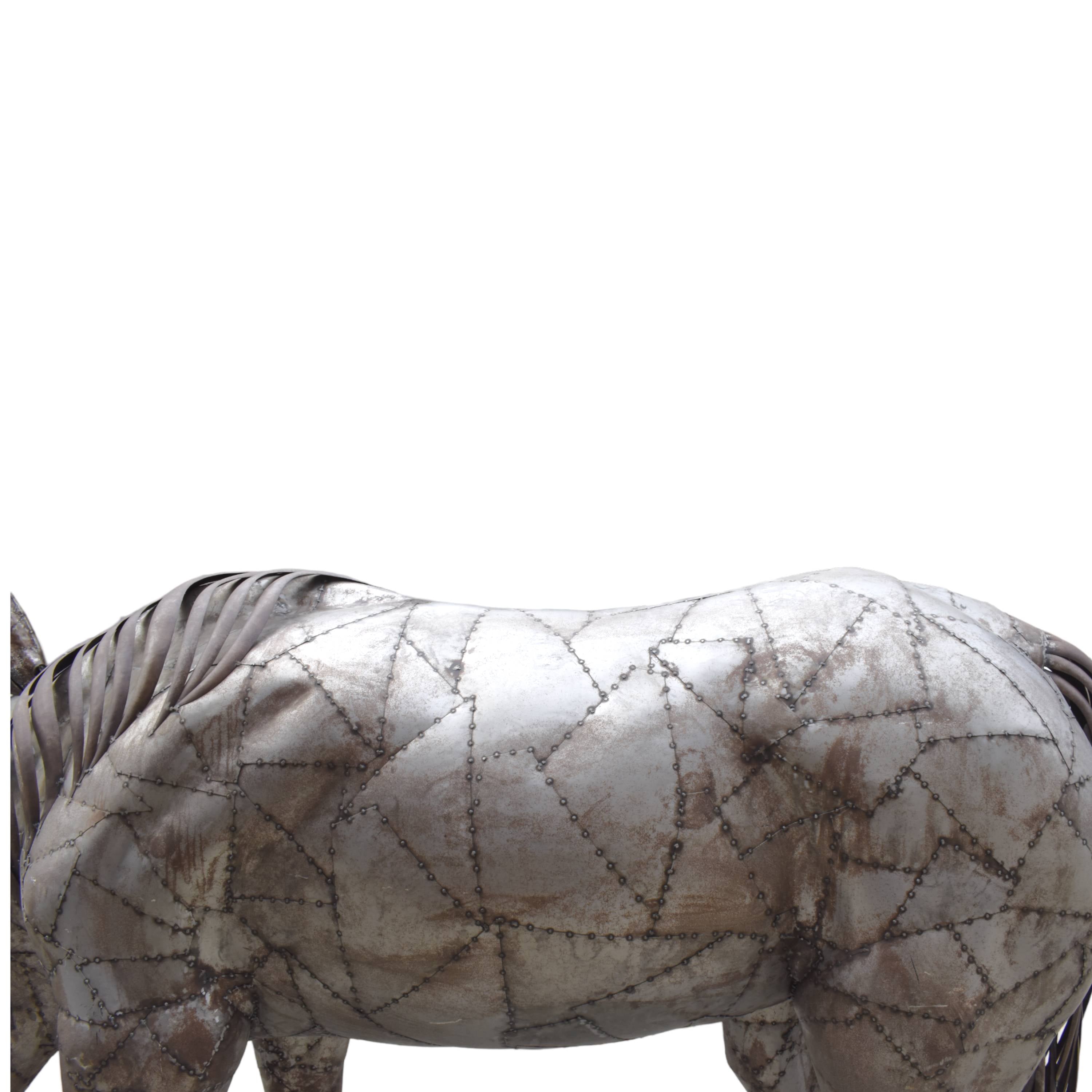 Silver Grazing Horse Statue