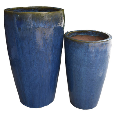 Tall Dark Azul Ceramic Pot