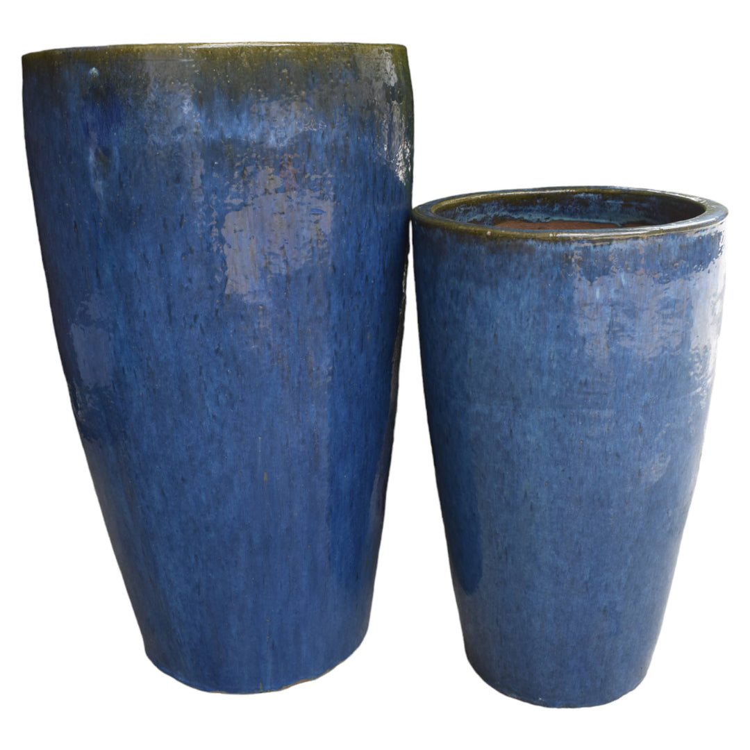 Tall Dark Azul Ceramic Pot