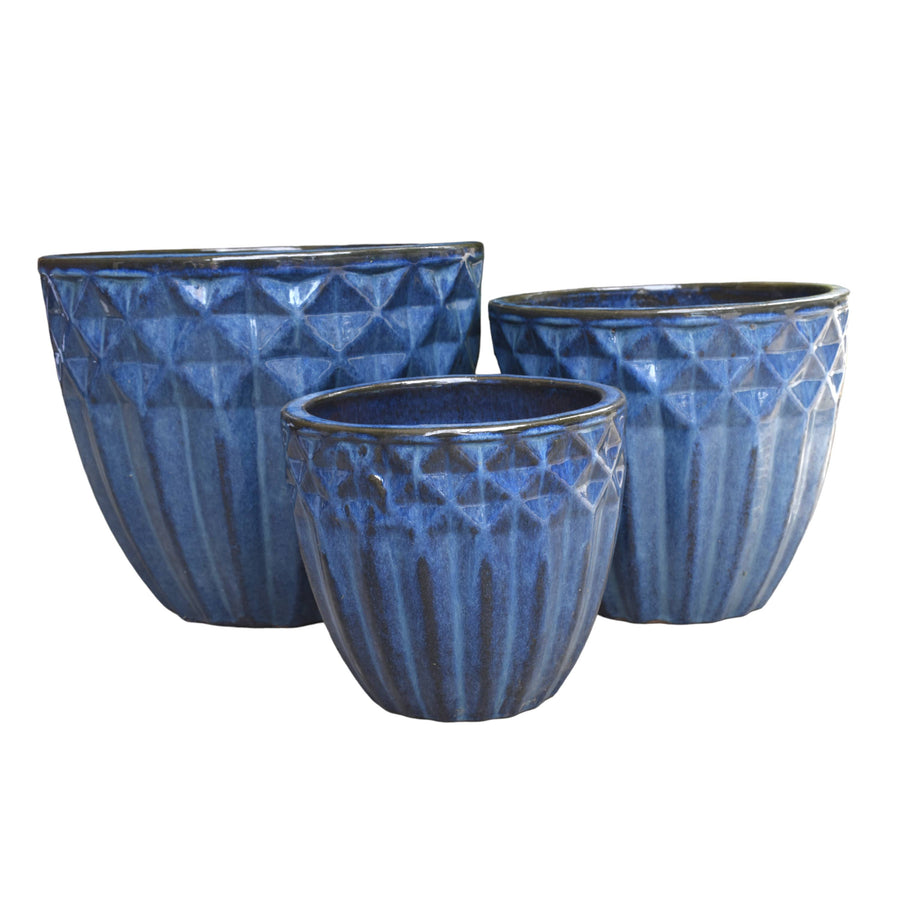 Diamond and Flutes Ceramic Glazed Pot