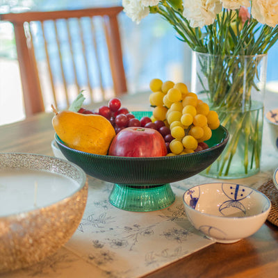 Green Ribbed Glass Bowl