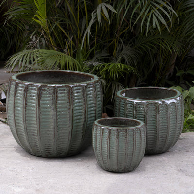 Horizontal Fluted Ceramic Glazed Pot