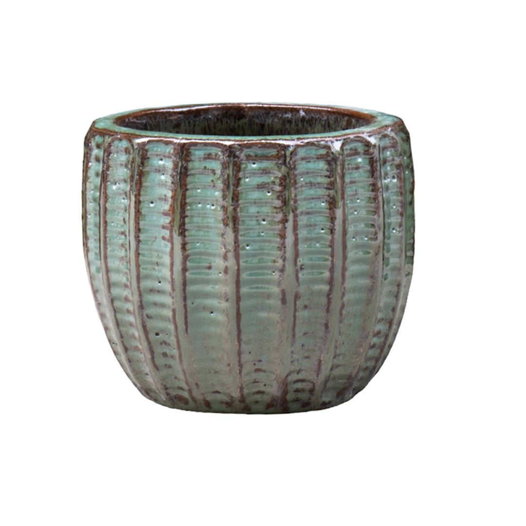 Horizontal Fluted Ceramic Glazed Pot