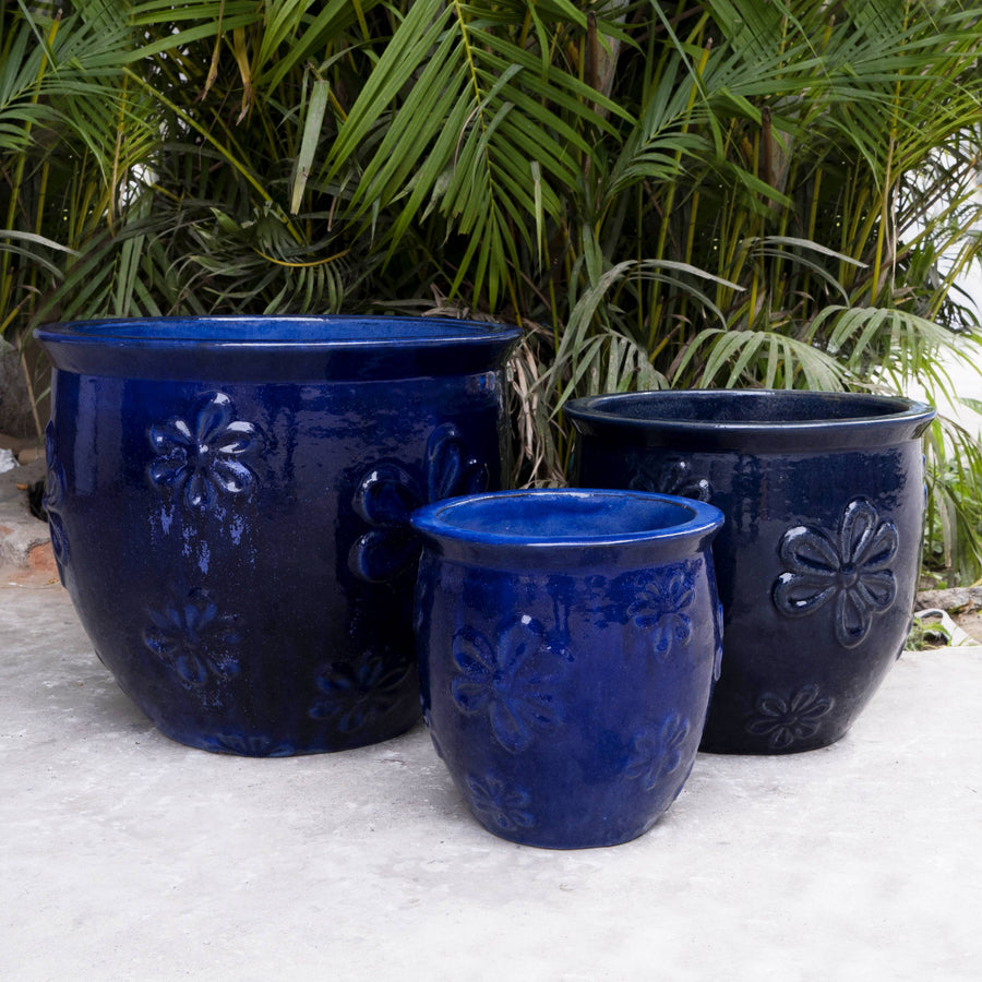 Flower Royal Blue Ceramic Glaze Pot