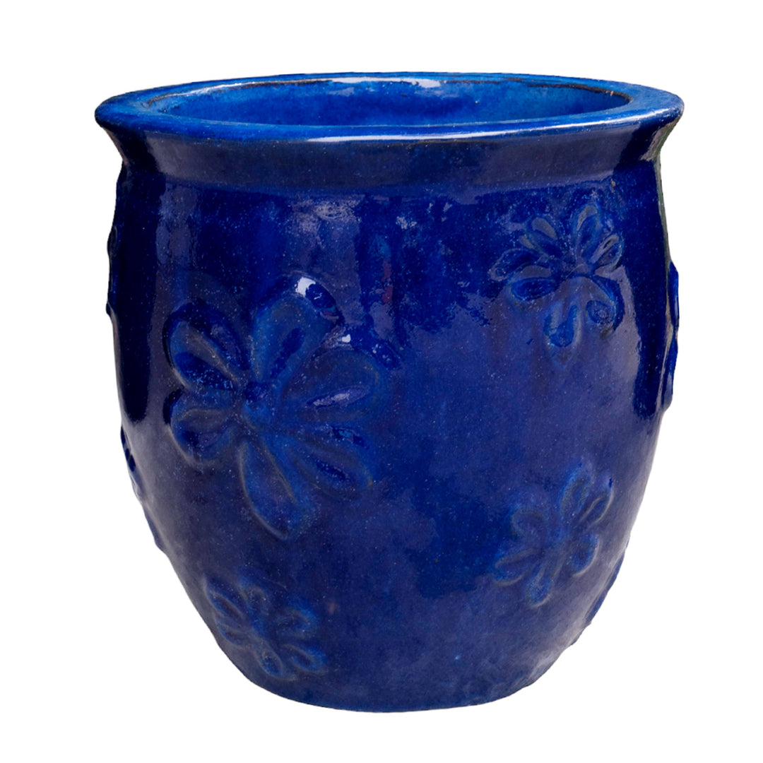 Flower Royal Blue Ceramic Glaze Pot
