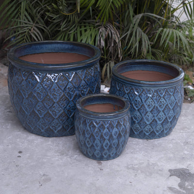 Argyle Texture Azul Egg Shape Pot