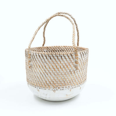 White Rattan Planter Basket