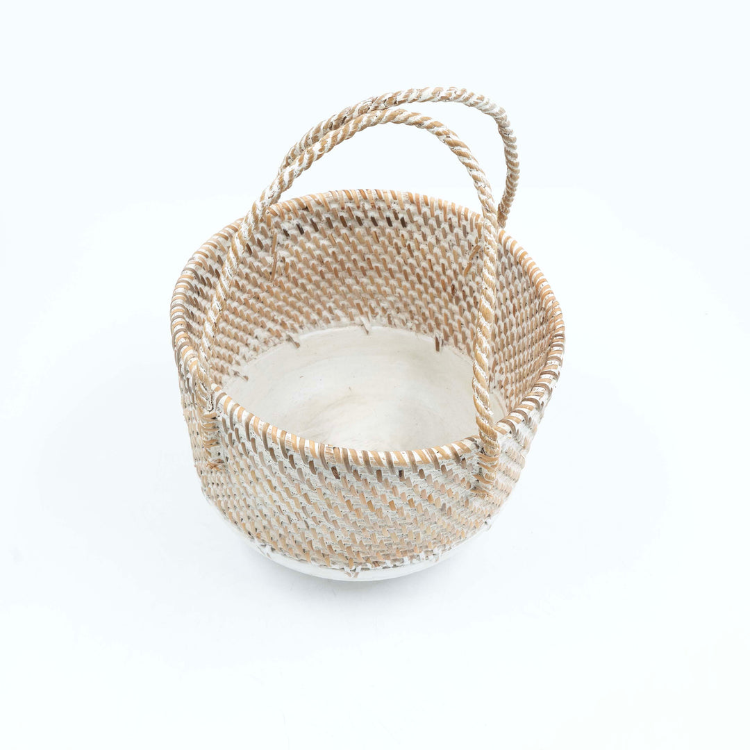 White Rattan Planter Basket