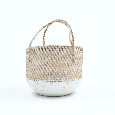 White Rattan Planter Basket