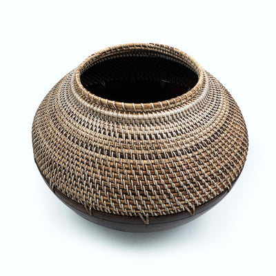 Tara Round Rattan & Wood Pot