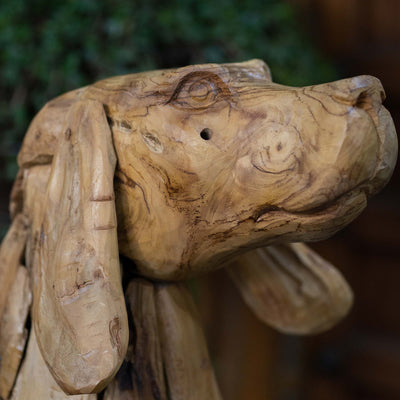 Handcarved Teak Wood Dog Sculpture