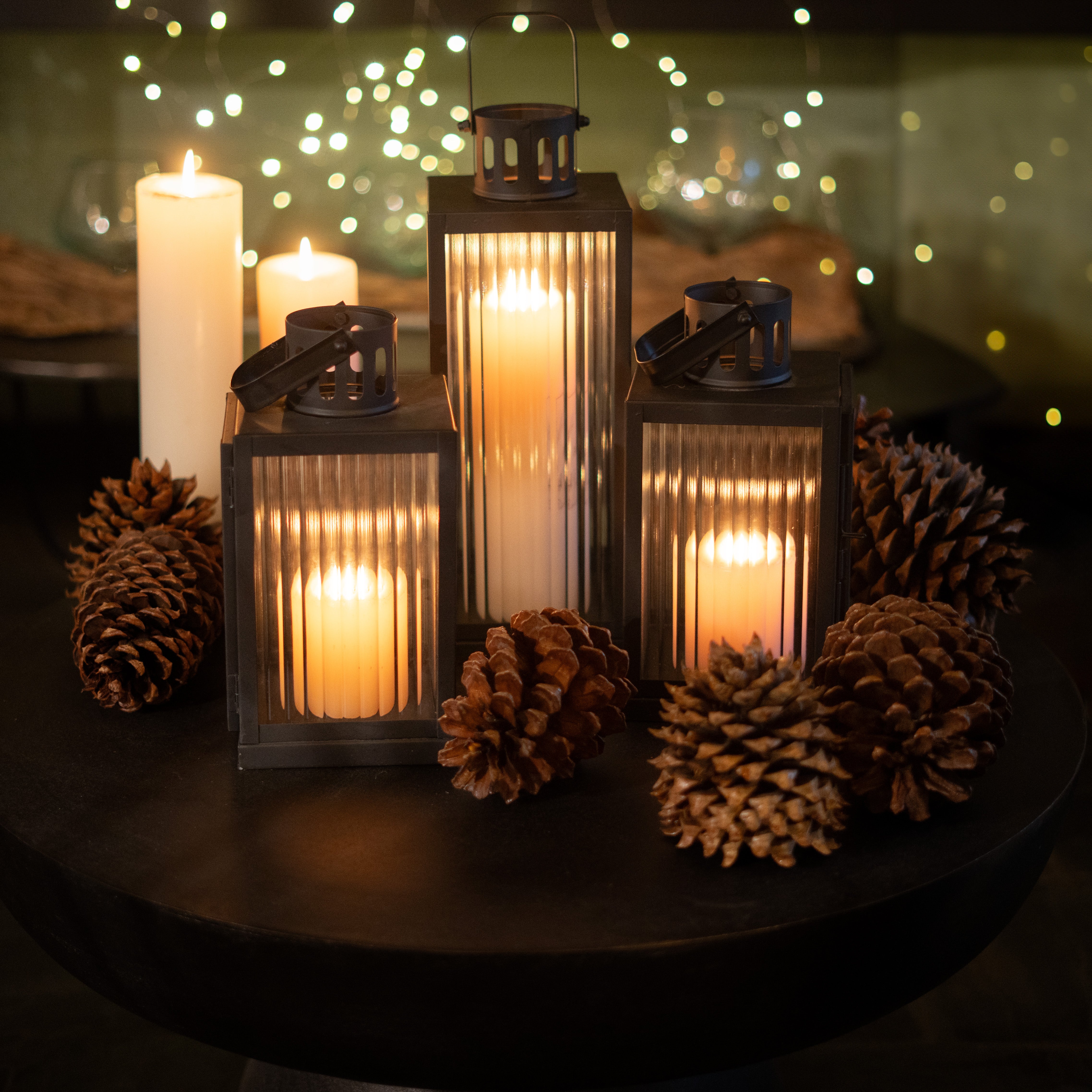 Ribbed Glass Iron Lantern
