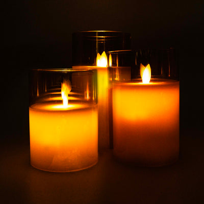 Acrylic Body Pillar Candle With Remote (Set Of 3)