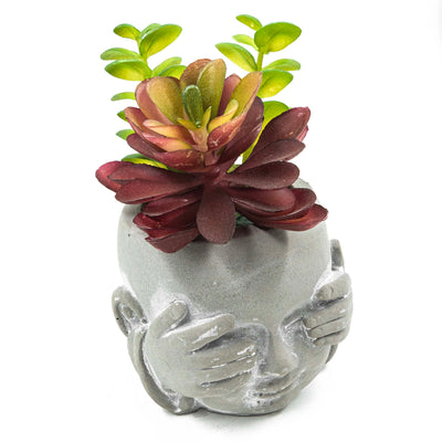 See No Evil Pot With Faux Succulent