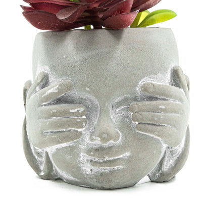 See No Evil Pot With Faux Succulent