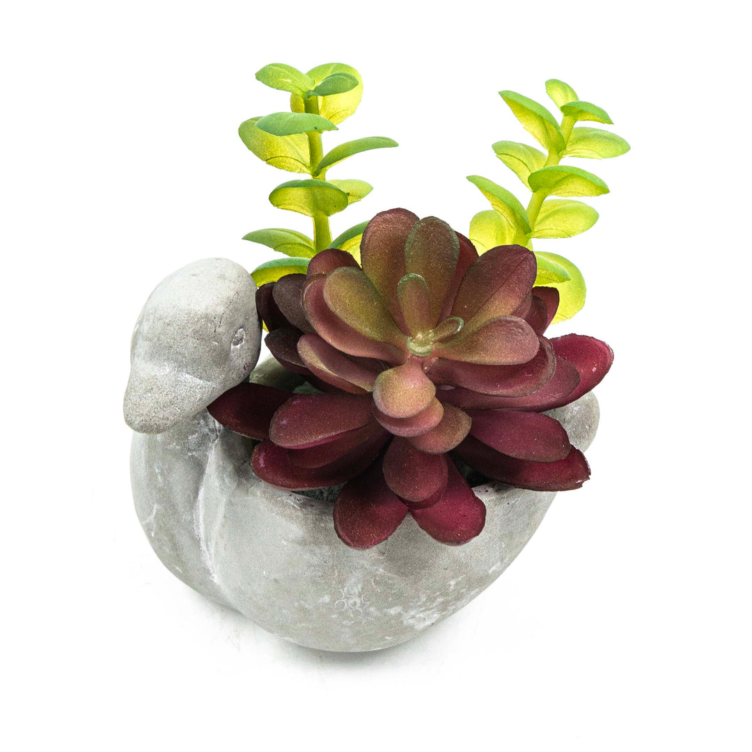 Swan Pot With Faux Succulent