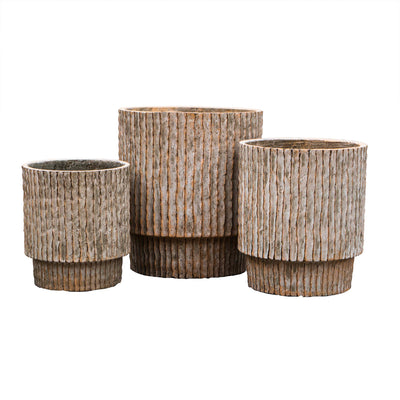 Fiber Clay Beige Striped Pot