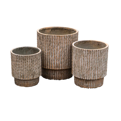 Fiber Clay Beige Striped Pot