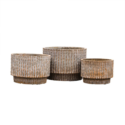 Fiber Clay Beige Striped Wide Pot