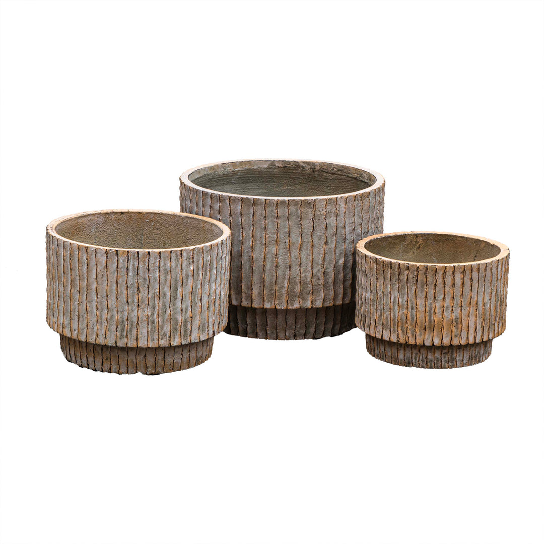 Fiber Clay Beige Striped Wide Pot