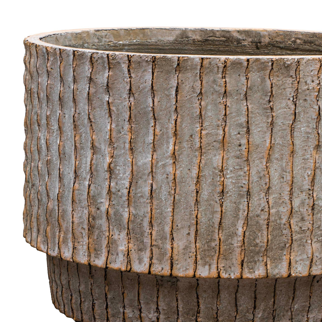 Fiber Clay Beige Striped Wide Pot