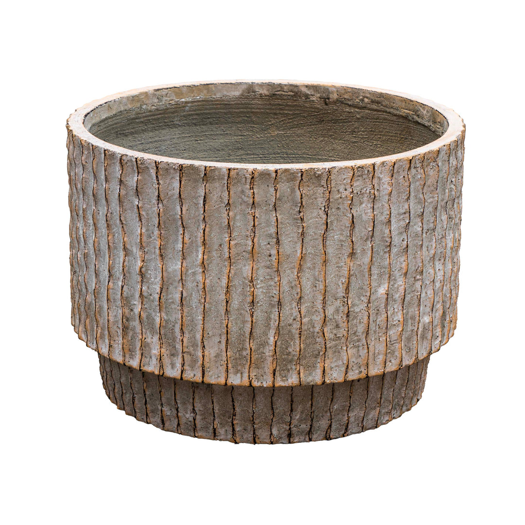 Fiber Clay Beige Striped Wide Pot