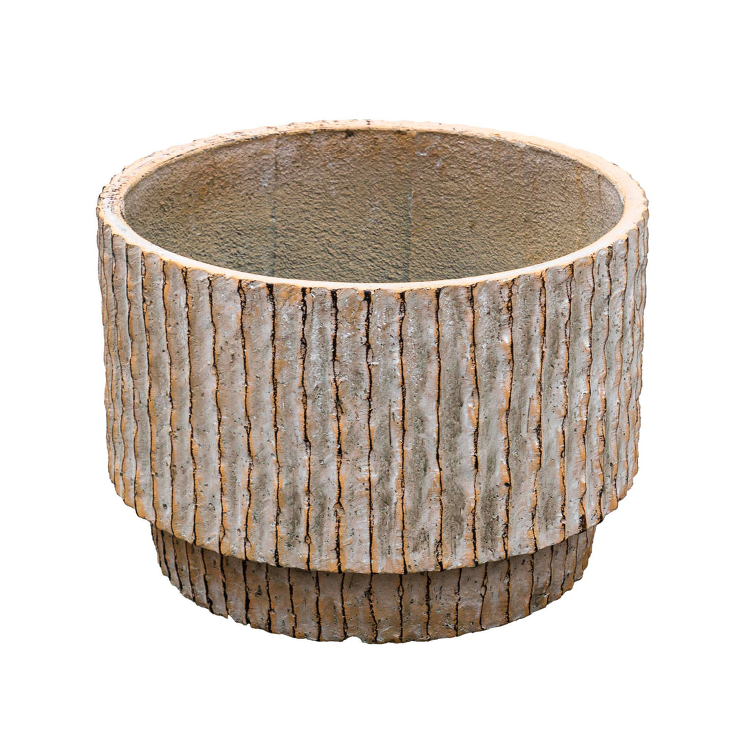 Fiber Clay Beige Striped Wide Pot