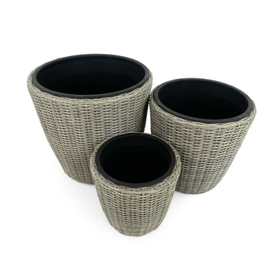 Flat Wicker Conical Planter