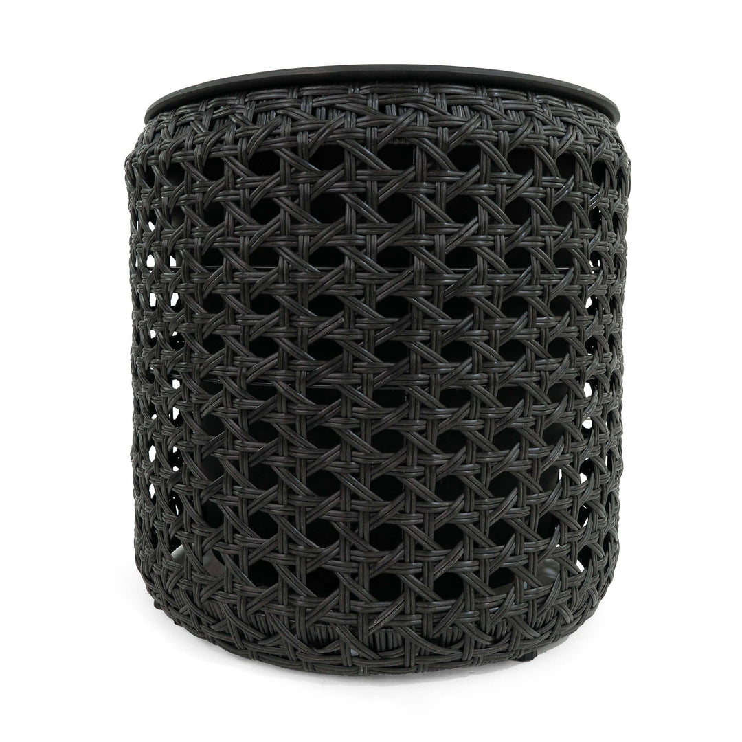 Flat Wicker Round Planter Black