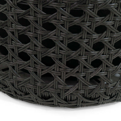 Flat Wicker Round Planter Black