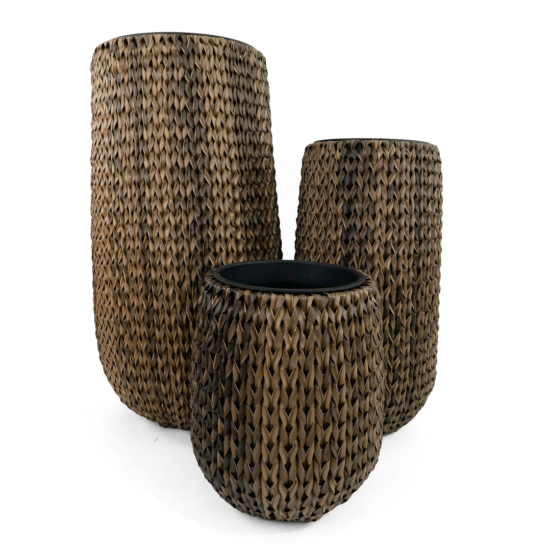 Fishbone Tall Planter Brown