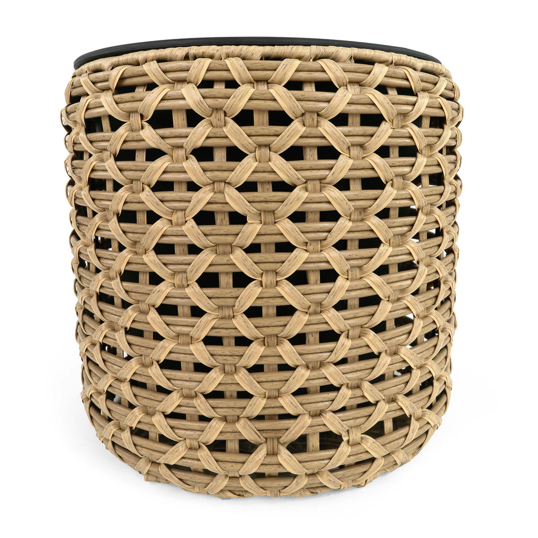 Flat Wicker Round Planter Natural