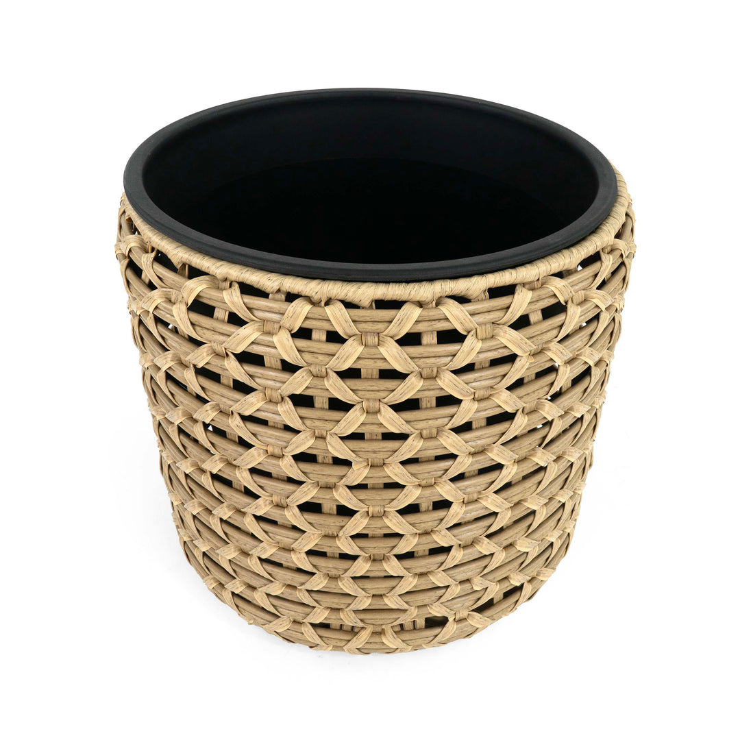 Flat Wicker Round Planter Natural