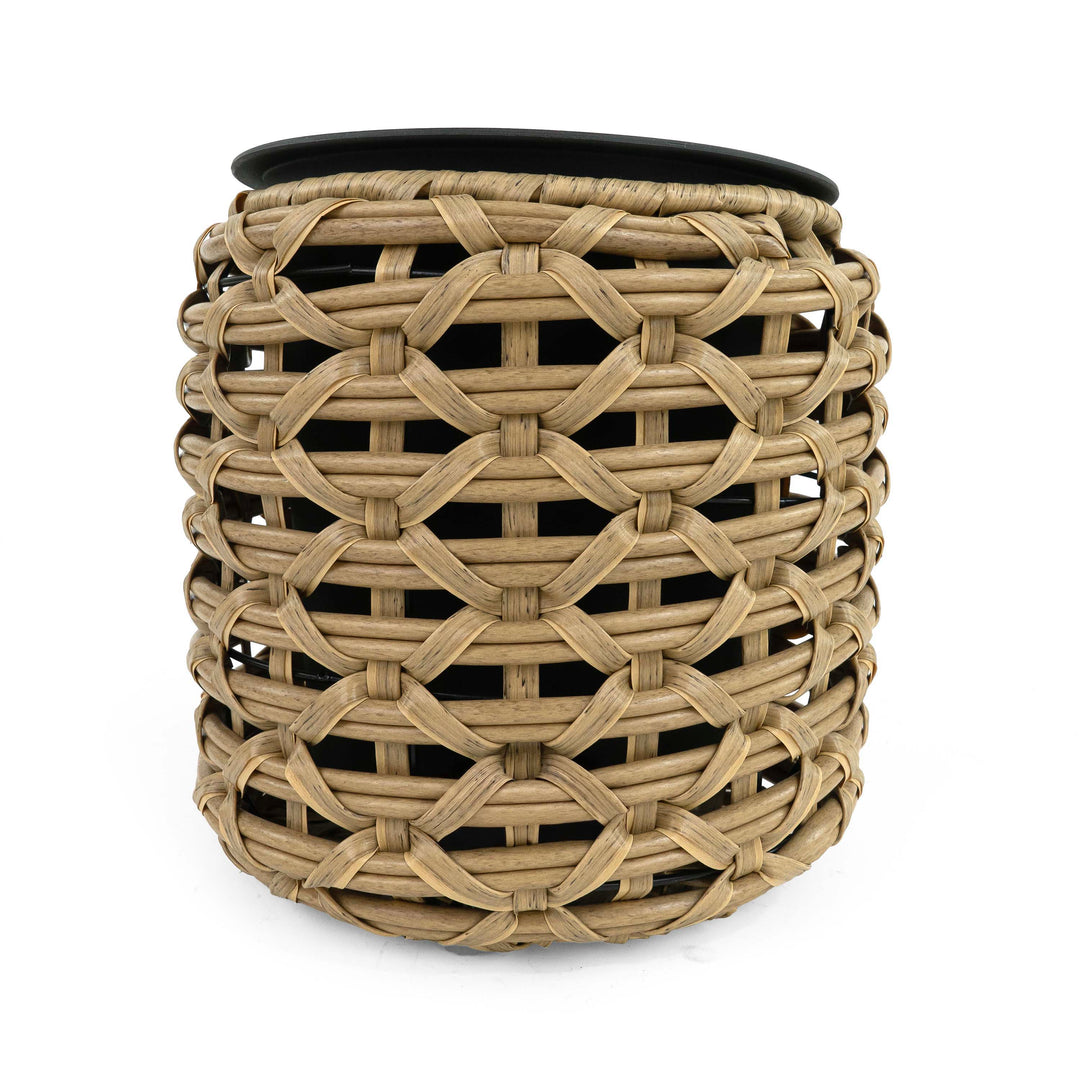 Flat Wicker Round Planter Natural