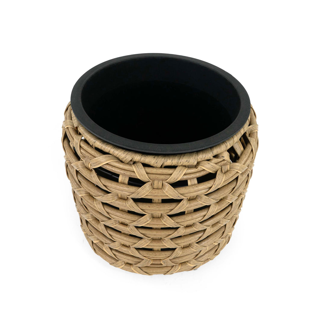 Flat Wicker Round Planter Natural