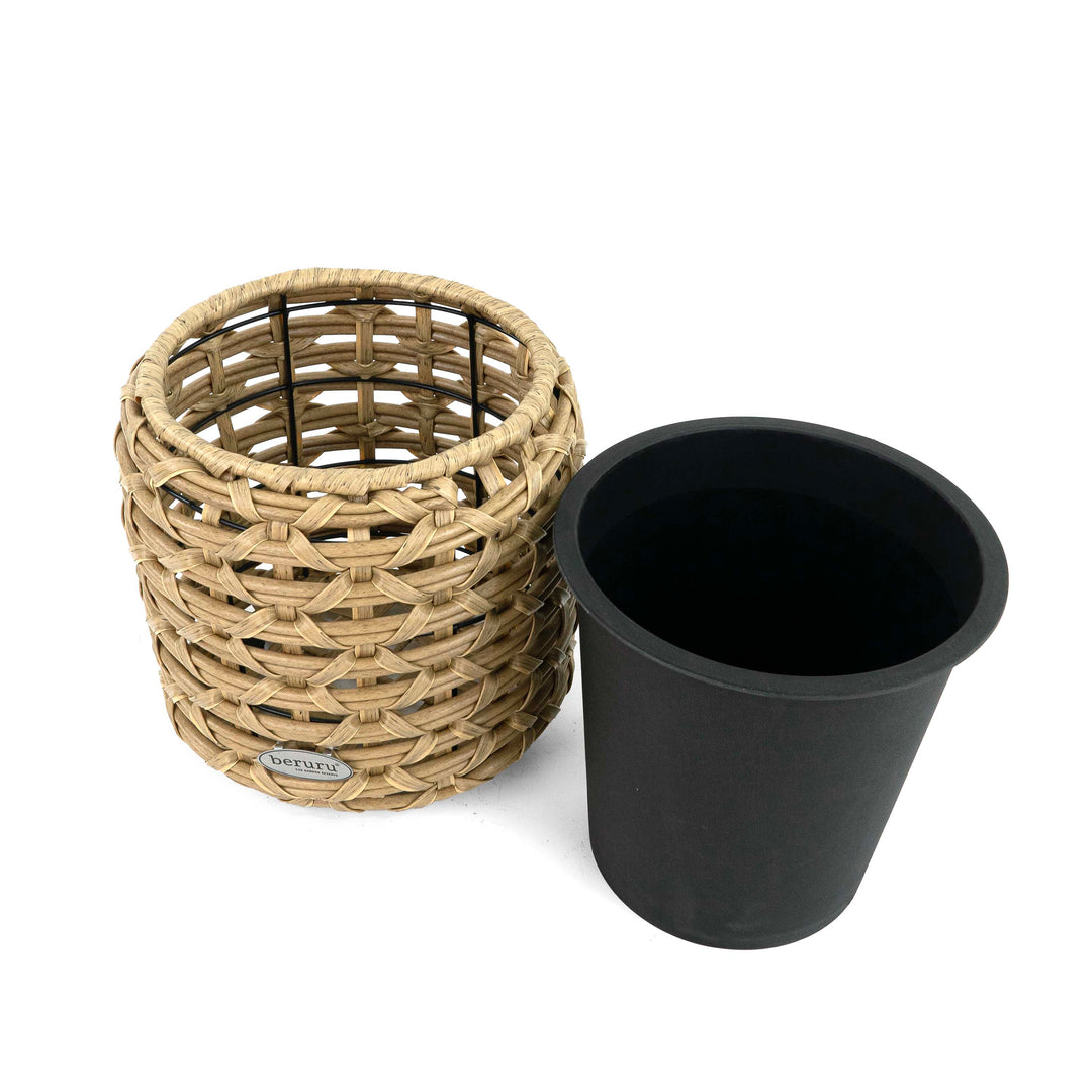 Flat Wicker Round Planter Natural