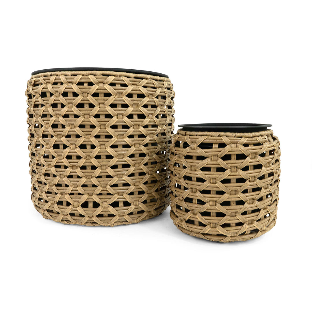 Flat Wicker Round Planter Natural