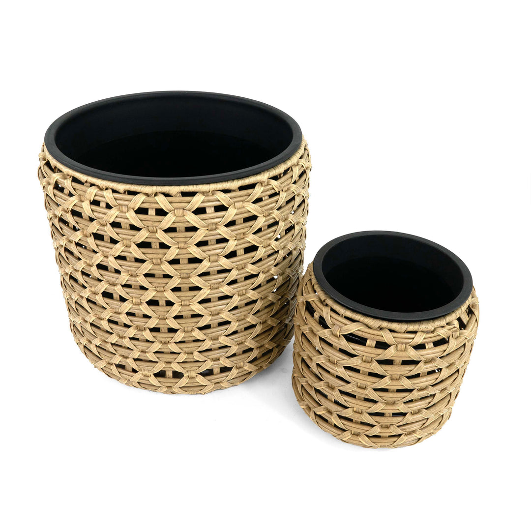 Flat Wicker Round Planter Natural