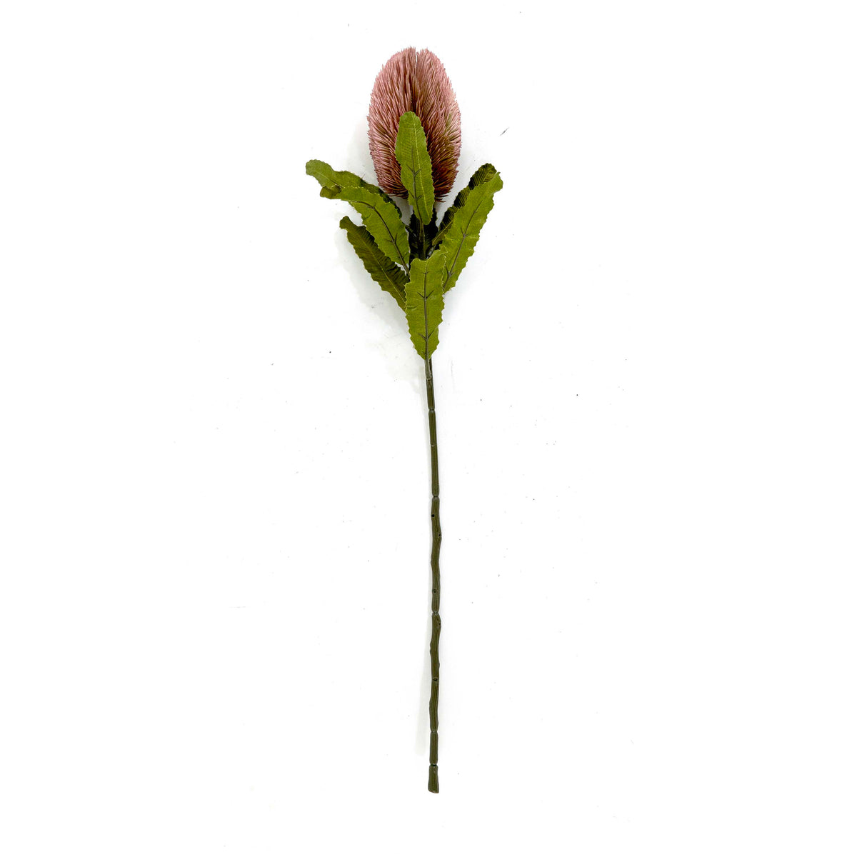 Faux Banksia Flower With Foliage in Pink