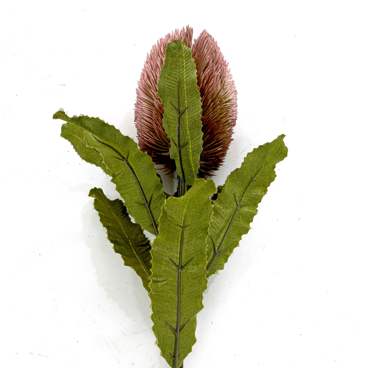 Faux Banksia Flower With Foliage in Pink