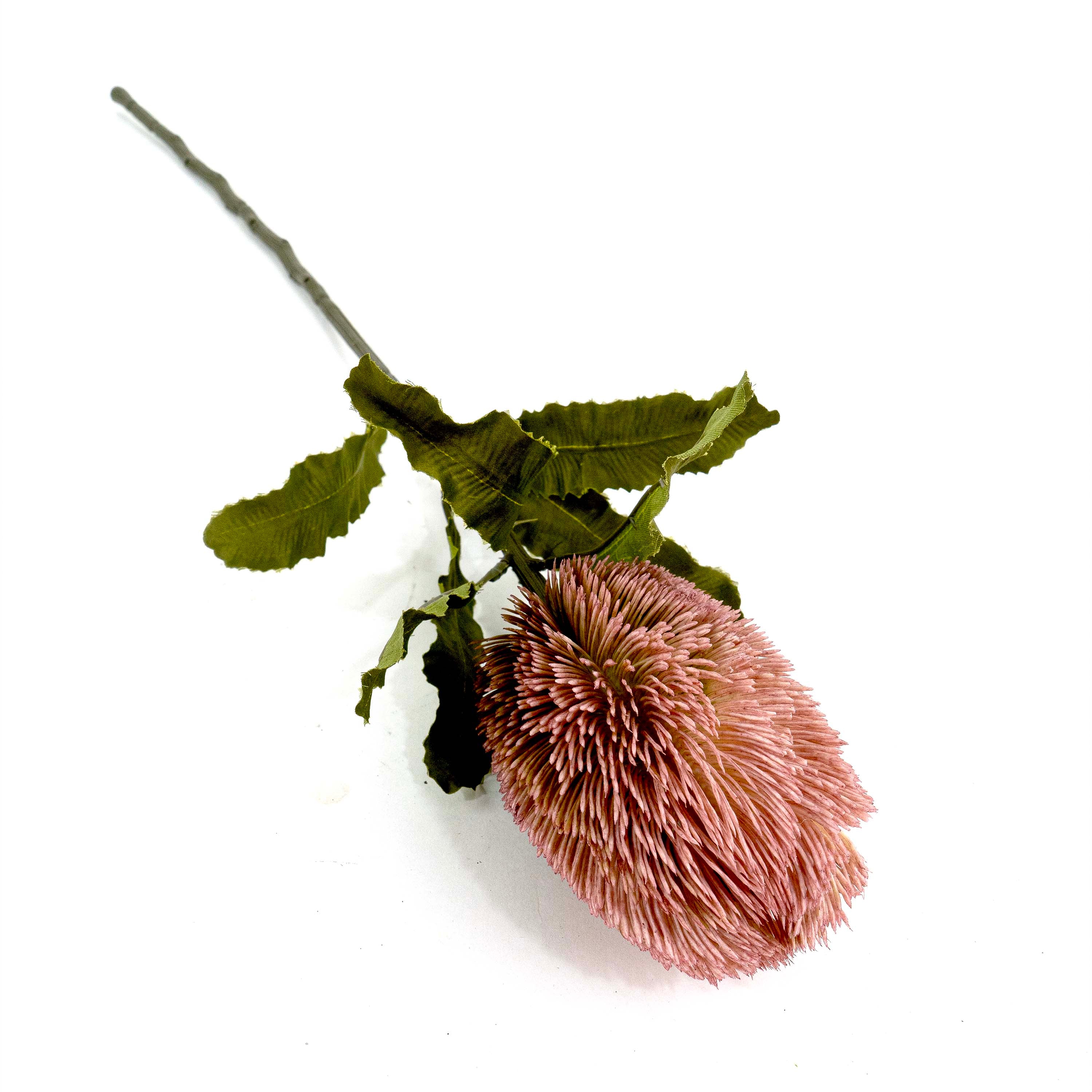 Faux Banksia Flower With Foliage in Pink