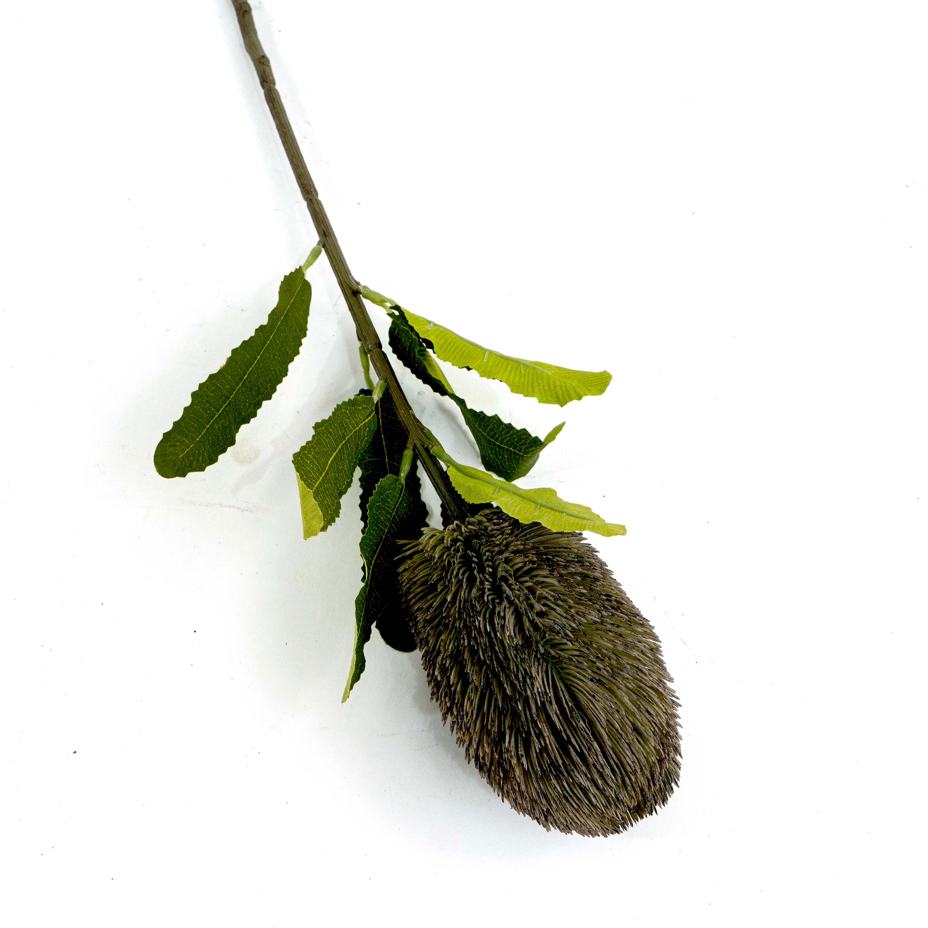 Faux Banksia Flower With Foliage in Grey