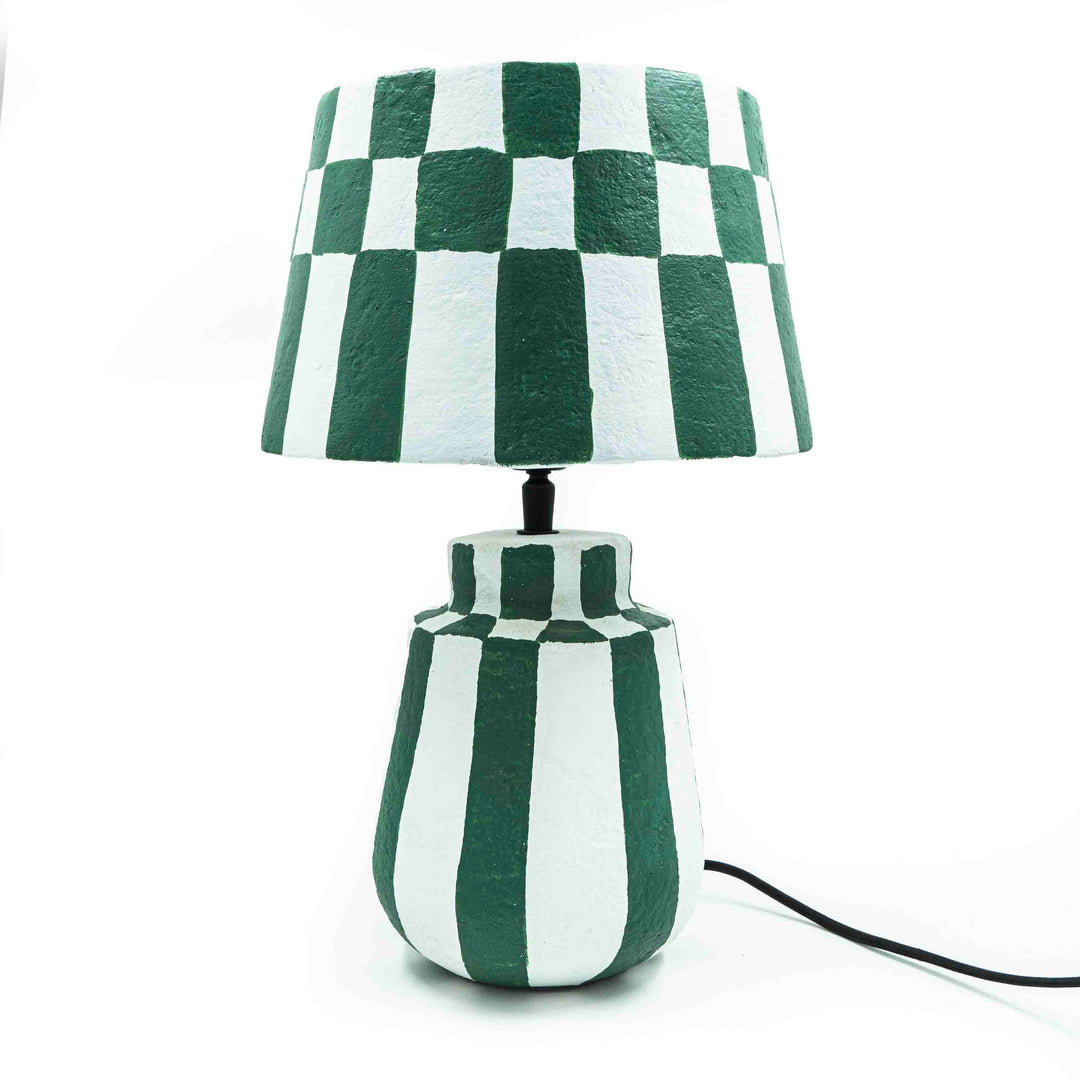 Hand Painted Paper Mache Table Lamp - Green