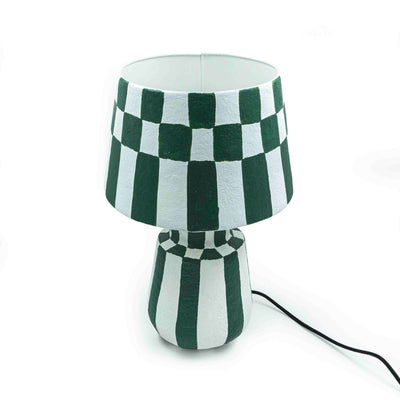 Hand Painted Paper Mache Table Lamp - Green